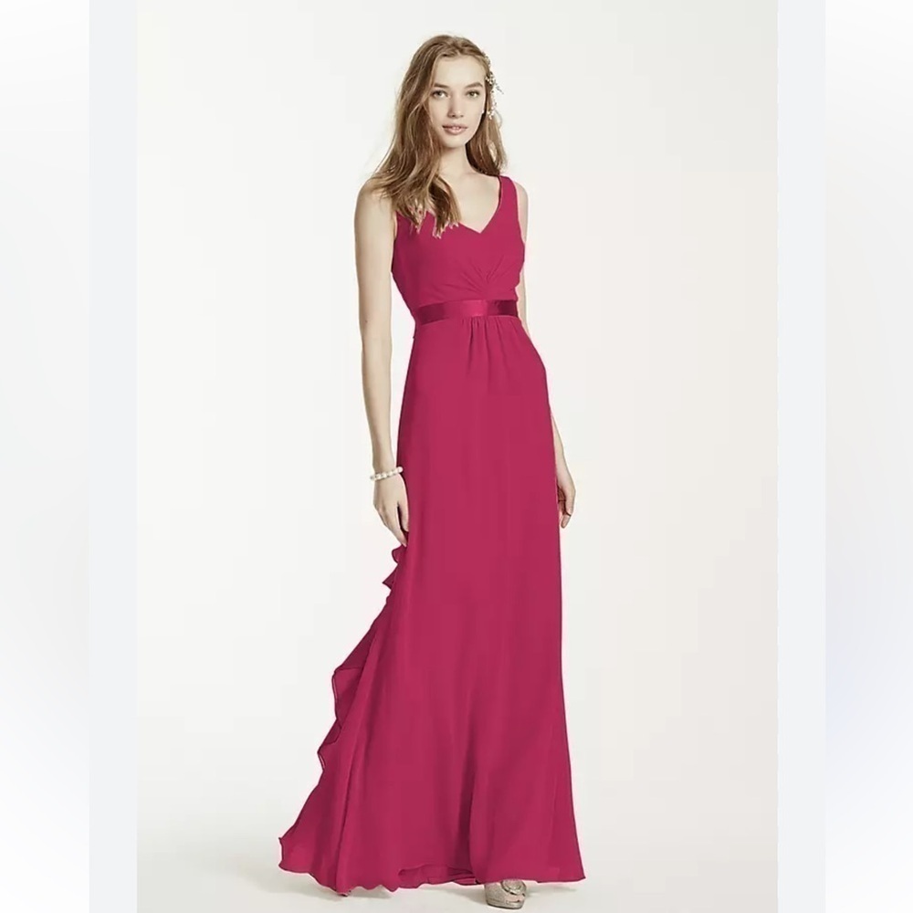 Sleeveless Chiffon Dress with Ruffled
Back Detail | David's Bridal 8